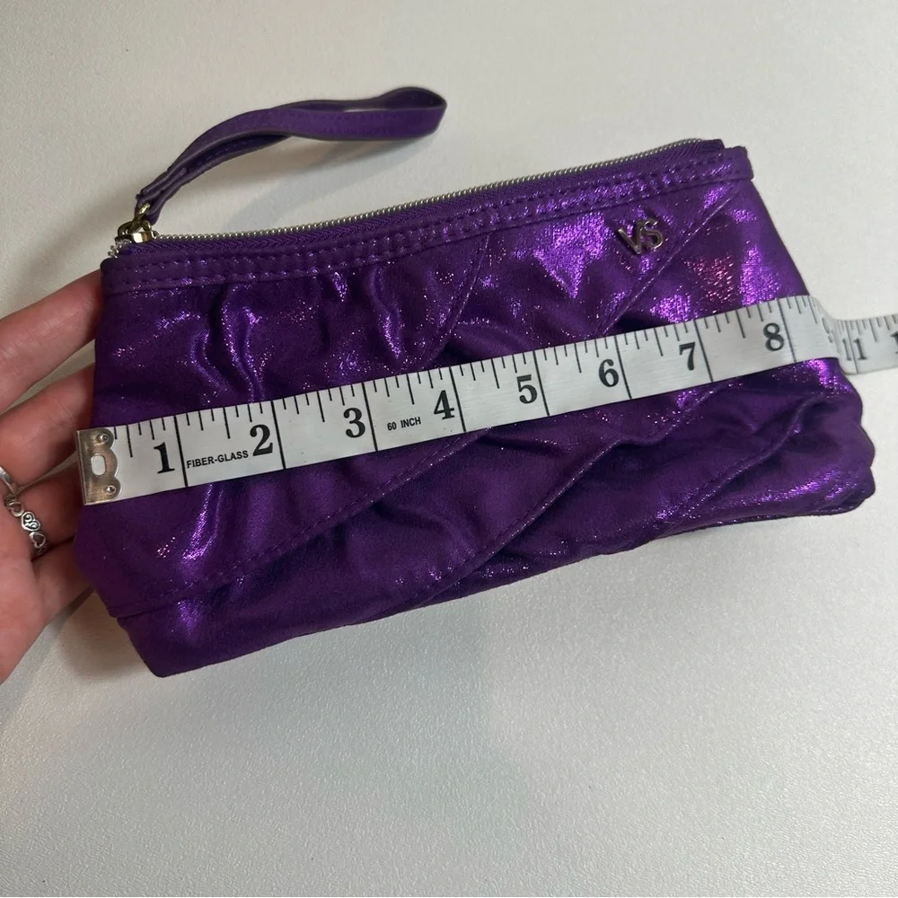 Victorias Secret Metallic Purple Shimmer Ruffle Makeup Bag Case Pouch